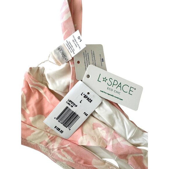 L Space Flora Paradise Large  Bloom Bikini Top NWT $125 Pink White Swim Top - Picture 2 of 5